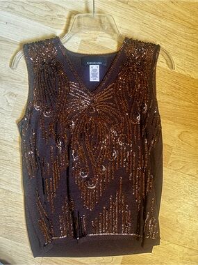 Jones New York Brown Tank Top with Copper Sequin Accents